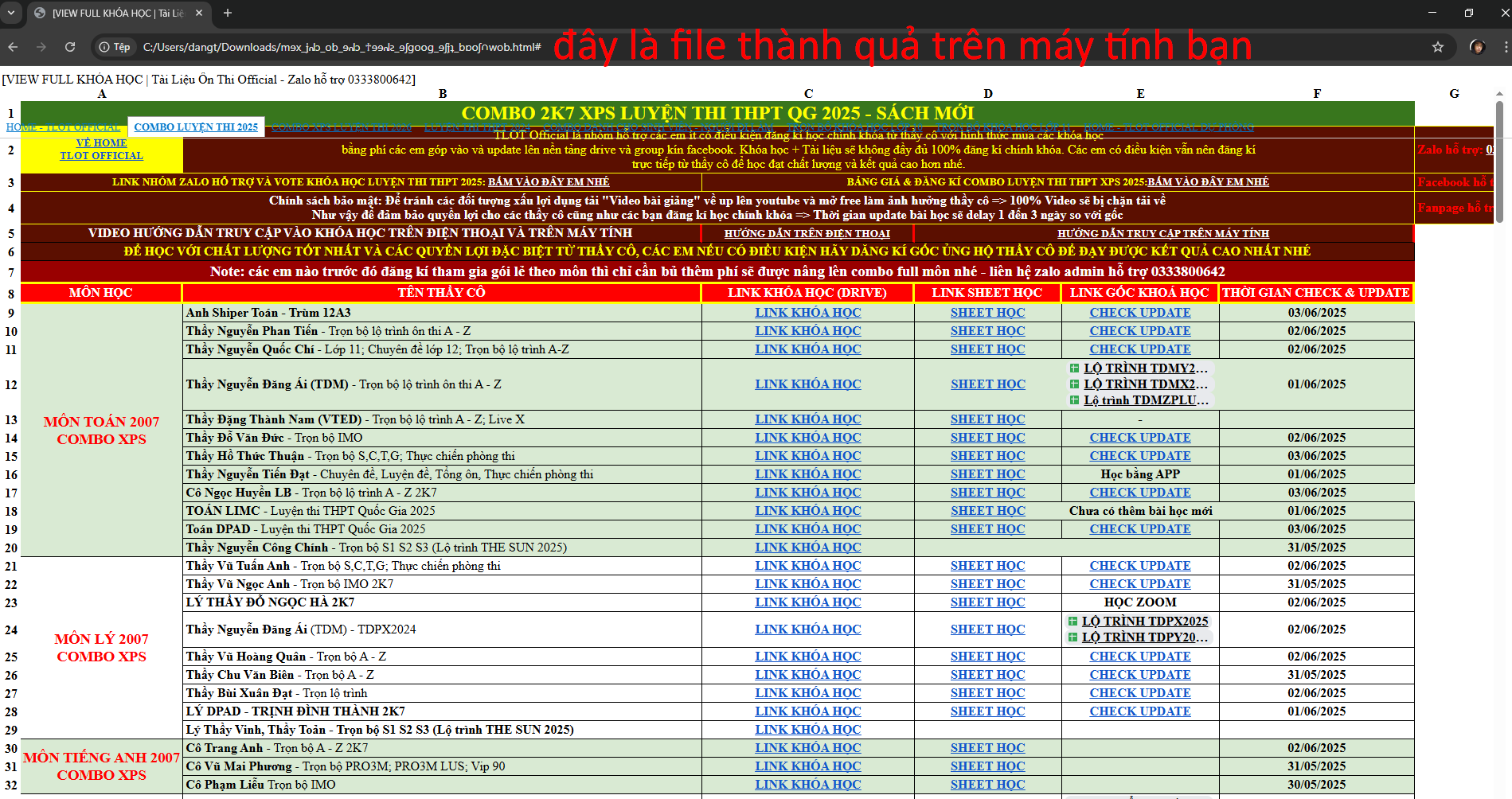 XEM FILE GOOGLE SHEET