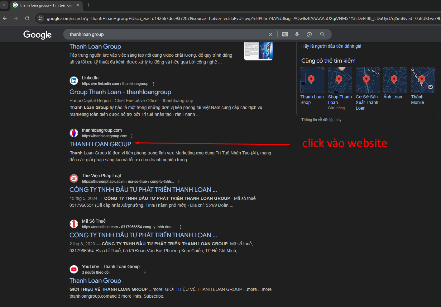 click website thanh loan group trên google